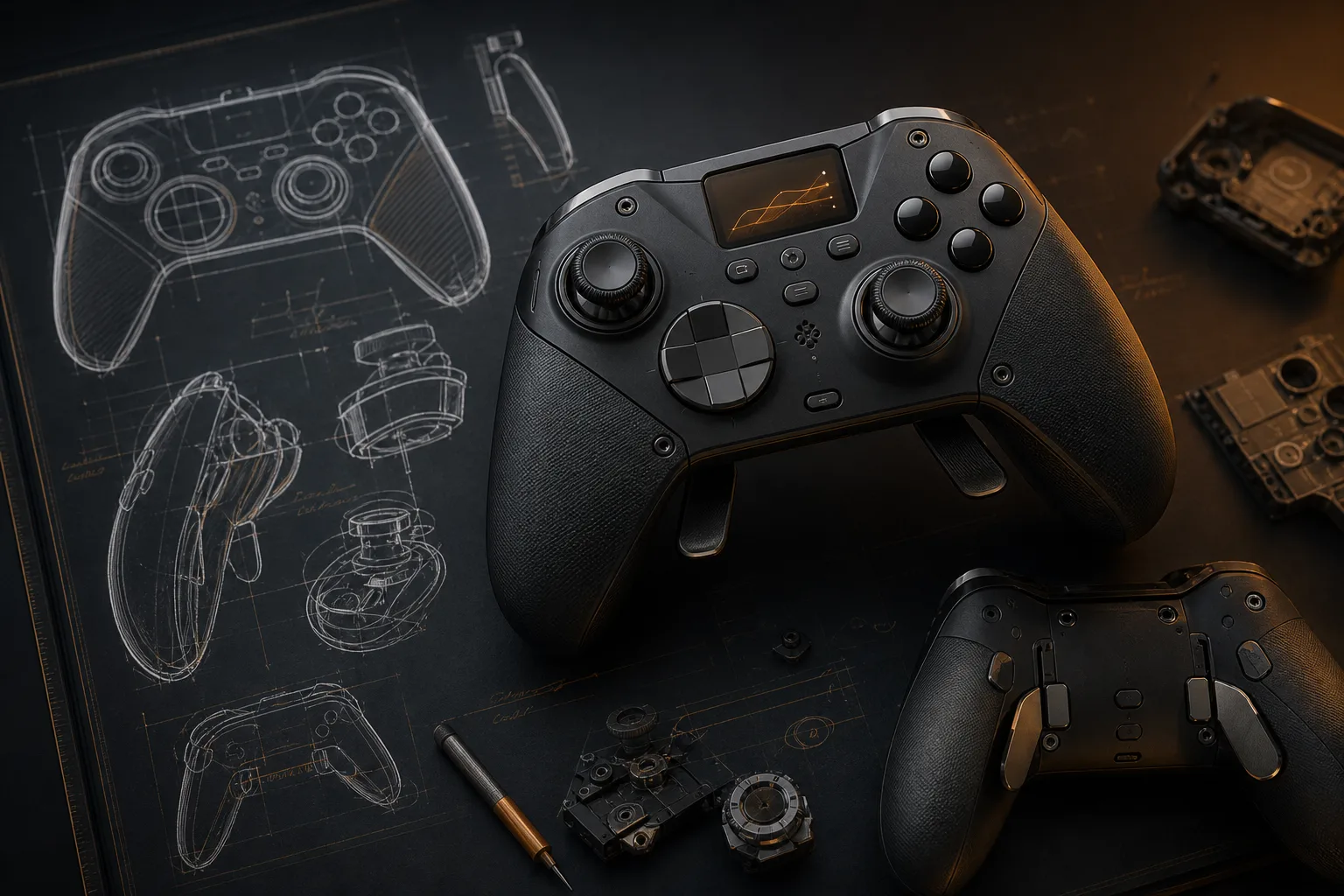 Editorial illustration for Leaked photos show prototype Xbox Elite Series 3 with built-in screen
